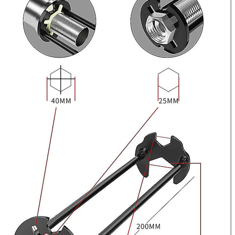 Two Pack 4 In 1 Sink Wrenches Carbon Steel Outer Hex Nut Wrenches with multiple hex sizes and dimensions illustrated