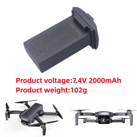 7.4V 2000mAh LiPo Battery With USB Charging Cable For HS360S Quad Copter Drone shown with drones, spare battery pack, 102g