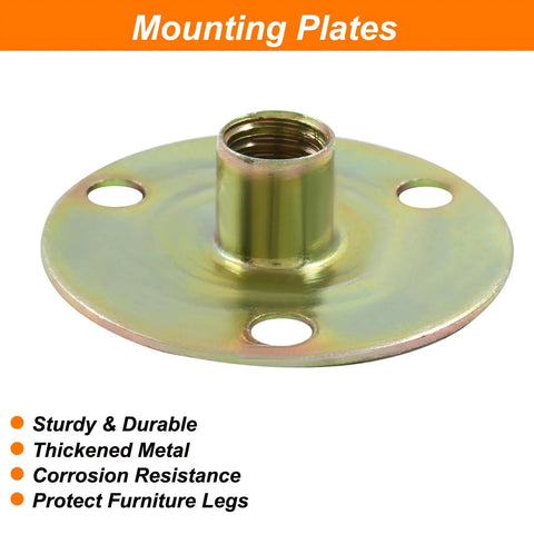Heavy Duty Furniture Leg Mounting Plates 4 Pack Beefy T Nut Brackets With M4 Screws And Grip Tight Pads, thickened metal design.