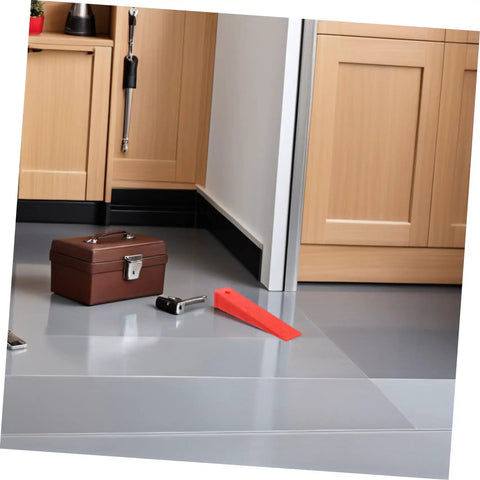 Heavy Duty Red Leveling Wedges 20 Pack Polymer Shims For Window And Furniture Installations moistureproof gap fillers on floor near tools.