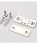 Magnetic Cabinet Catches Set Hidden Door Stops With Screws For Closet And Cupboard Soft Close Magnets Easy Install Durable Zinc Alloy Rust Resistant Two Pack For Kitchen Cabinets, showing zinc alloy plates and screws