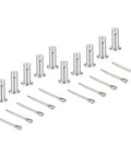 10 Pack M6x16mm Clevis Pins 304 Stainless Steel Single Hole Flat Head Hitch Fasteners With Cotter Pins For Furniture Installation Trailers Lawn Mowers Durable Heavy Duty Hardware Kit; pins and cotters laid out