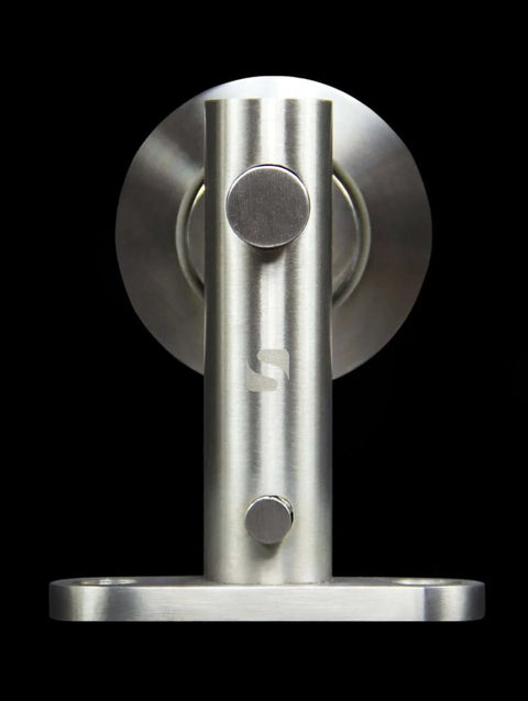 Contemporary Stainless Steel Sliding Barn Door Hardware Kit For Wood Doors Satin Finish Close-up Lock Mechanism