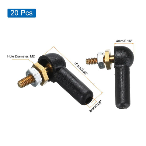 Lever Steering Linkage Ball Head Ends for RC Crawler Cars, M2 x 16mm Tie Rod Joints, Ball Joint End Connectors, 2mm Hole, 4mm Head Thickness, Durable Aluminum, Pack of 20, 20 pcs