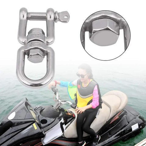 Heavy Duty 304 Stainless Steel Swivel Circle Snap Rolling Shackle 10mm Size with hex nut, suitable for watercraft use.