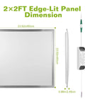 Dimensions of 2 By 2 Ft LED Flat Panel Light For Drop Ceiling Office Use, showing side and top views with driver.