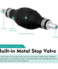 Versatile 3/8 Inch 10 Mm Rubber Fuel Primer Bulb For Your Daily Whip Or Marine Rig Solid hand fuel pump with built-in metal stop valve.