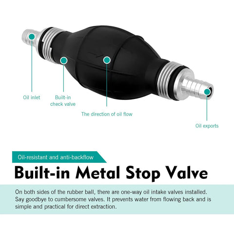 Versatile 3/8 Inch 10 Mm Rubber Fuel Primer Bulb For Your Daily Whip Or Marine Rig Solid hand fuel pump with built-in metal stop valve.