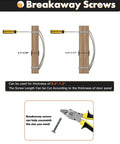 Diagram of adjustable breakaway screws and pliers showing cutting instructions for different door thicknesses.