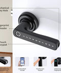 4 In 1 Fingerprint Door Lock with App Code Backup Key, Keyless Entry, Door Knob Type, Black, for Home Office Hotel Apartment
