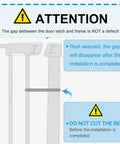 Installation guide for Auto Close Safety Baby Gate For Stairs And Doorways, Extra Tall And Wide, noting the gap as non-defective.