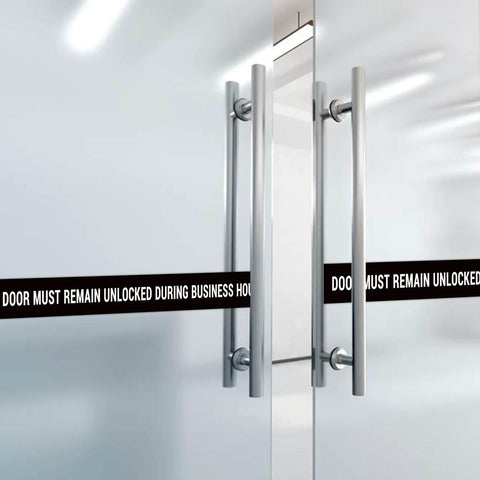 Two Pack Unlocked During Business Hours Door Sign For Glass Office Gate Please Do Not Lock The Door During Working Hours Self Adhesive Wear Resistant 17.3 By 2.1 Inches Easy Peel And Stick applied on glass door
