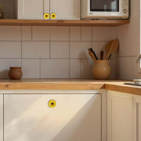 Gonna Look Sharp With These Vintage Daisy Cabinet Knobs And Drawer Pulls Hand Painted Resin Handles For Country Kitchen Refresh Sturdy Yellow Hardware Pack Of 6 Top Notch Cabinet Makeover on kitchen drawer.