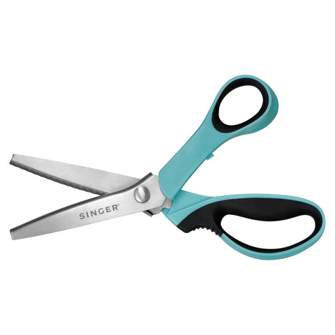 ProGrade 9 Inch Pinking Shears Stainless Steel No Fray Zigzag Cut For Clean Edges And Long Lasting Sewing Projects From Garments To Quilts Featuring Precision Edge Control And Durable Comfortable Grip, teal handle