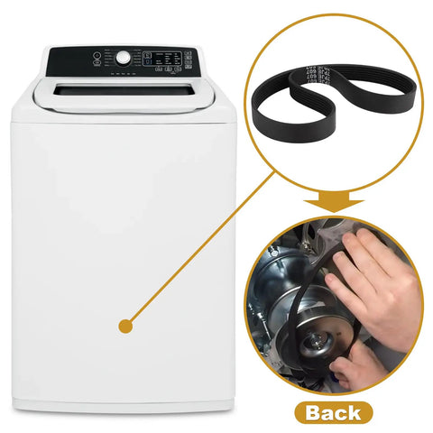 Washer Drive Belt 7PJE607 5304516132 Replacement For Select Front Load Washers Fits MLV Series CTW Models Easy Install Durable Belt For Smooth Spin And Long Lasting Performance, black drive belt on washer and pulley installation