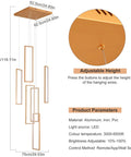 Diagram showing Totally Sleek Black Modern LED Pendant Light With Dimmable Wave Design, product dimensions and adjustable height feature