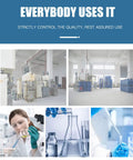 Lab environment with technicians handling experiments, glass beakers, and industrial equipment for quality control purposes.