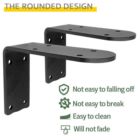 Heavy Duty L Shape Wall Shelf Brackets Two Pack Solid Steel Corner Mounts Rust Proof with rounded design in matte black finish.