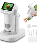 Kids Microscope With 1600X Magnification And Totally Rad 2 Inch Screen Slides Kit Included Kid Friendly Educational Science Toy For Toddlers And Students Aged 3 To 14 Ideal Christmas Or Birthday Gift, white handheld microscope with screen and slides