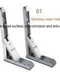 Heavy Duty Folding Triangle Wall Brackets For Custom Corner Shelves, Built Like A Tank Stainless Steel Corner Supports, shown in brushed stainless finish.