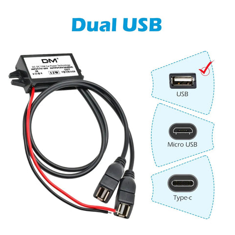 Two Pack 12V To 5V USB Buck Converter Module With Dual USB Ports For Car Power Golf Carts Scooters Motors And DIY Projects 3A 15W