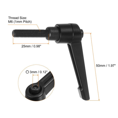 Eight Pack Adjustable Clamping Lever Handles M6 X 25mm Male Thread Bolts With Rotating Screw Locking Quick Release Black Aluminum