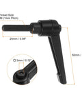 6 Piece Black Aluminum Alloy Adjustable Clamping Lever Handles With M6 X 25 Male Thread Bolt Knobs showing thread measurements and dimensions.