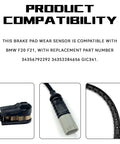 Front view of BMW F20/F21 brake pad wear sensor kit showing copper wear sensor strip, plug connector, and induction cable.