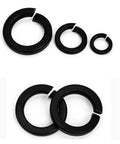Heavy Duty Lock Washers Set DIN127 Black Grade 8 Steel M1.6 To M24 Pack of Mixed Sizes displayed on white background