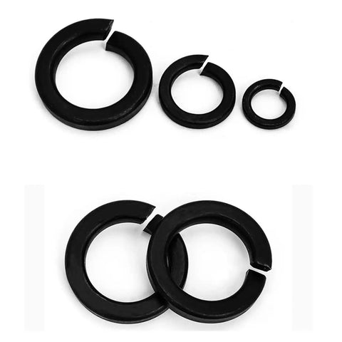 Heavy Duty Lock Washers Set DIN127 Black Grade 8 Steel M1.6 To M24 Pack of Mixed Sizes displayed on white background