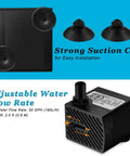 Whisper Quiet 3W 50GPH Mini Submersible Water Pump For Small Fountains with suction cups and adjustable flow rate feature