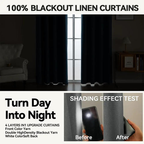 Totally Blackout Flame Resistant Curtain With NFPA 701 Safety, 52 By 84 Inches, full blackout effect demonstration.