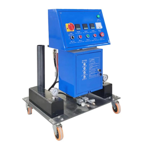 Pro Industrial Insulation Spray Foam Machine For Polyurea And Polyurethane, blue heavy duty sprayer on wheeled frame.