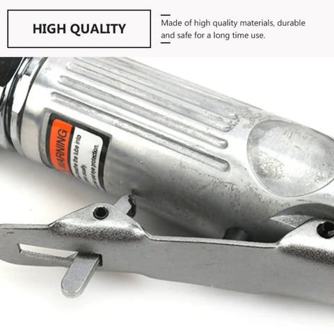 Professional Grade Rock Solid 90 Degree Pneumatic Die Grinder Kit High Speed Air Powered Angle Tool Compact Design Low Vibration close-up of durable metal housing and trigger.