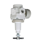 PneumaticPlus SAR300T-N03BG air regulator, side view, with 3/8 in NPT port, T-handle, gauge and bracket