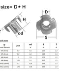 Beefy Four Claw T Nuts 10 Pieces Thickened Steel Furniture Fasteners diagram and size chart M10x16