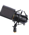 Mic Shock Mount With Pop Filter For 46mm To 51mm Condenser Microphones, Anti Vibration Suspension Clip, Easy Clamp Mount
