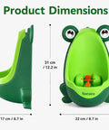 Cute Green Frog Potty Urinal For Toddlers Featuring Playful Aiming Target with measuring dimensions 31 cm height.