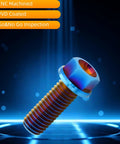 Slick Grade A Titanium Flange Hex Bolts M8 X 20Mm Six Pack Burnt Blue Anodized Finish for hot rods, with CNC machined detail.