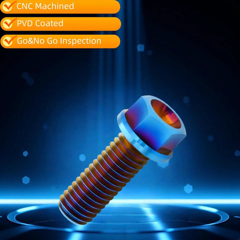 Slick Grade A Titanium Flange Hex Bolts M8 X 20Mm Six Pack Burnt Blue Anodized Finish for hot rods, with CNC machined detail.
