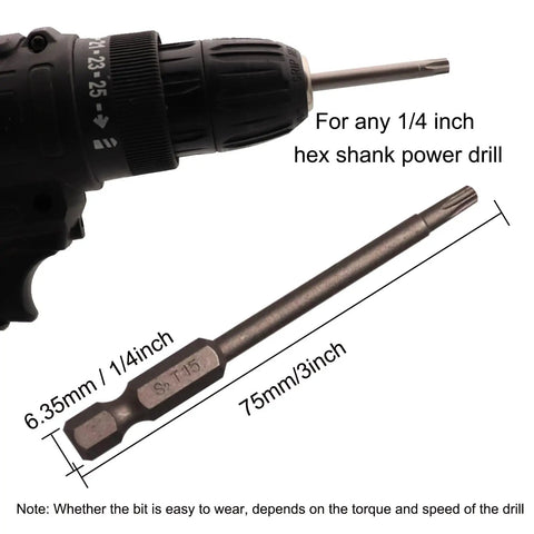 Ten Piece Magnetic Torx Driver Bits Set 75mm Long 3 Inch 1/4 Inch Hex Shank Security Tamper Proof Torx Bits T10 T15 T20 T25 T30 S2 Steel Construction Magnetic Storage Pro Grade Mechanic Kit