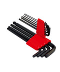 Ball End Hex Key Set With Allen Wrenches 10 Piece Metric Mm Sizes 1.5mm 2mm 2.5mm 3mm 4mm 5mm 6mm 7mm 8mm 10mm Black Oxide Coated Steel holder