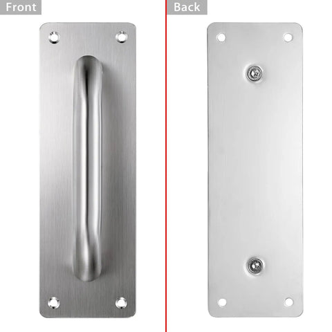 Top Notch Stainless Steel Door Handles 4 Pack, Slick Pull And Push Knobs 7.9 By 2.5 Inches, Smooth As Butter Silver Finish For Wooden Or Composite Doors, Barns And Home Upgrades