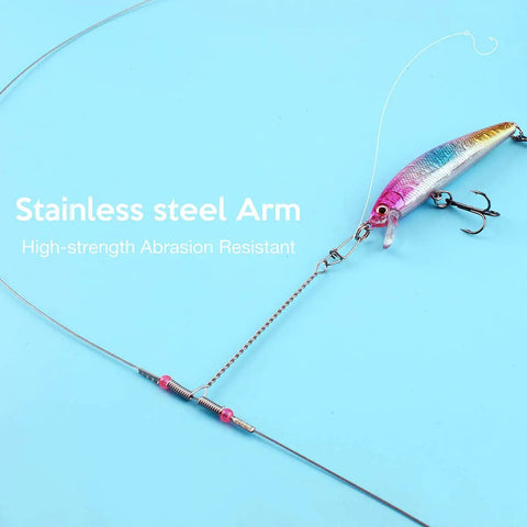 Close-up of Catfish Fishing Leader High Low Rig With Double Drop Wire Leader and Snap Swivel, showcasing stainless steel arm.