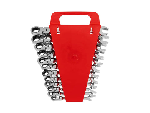 Flex Head Ratcheting Wrench Set, 13-Piece, 1/4 To 1 Inch With Holder, 6-Point Box End Grips Hex Fasteners Tight In Tight Spots