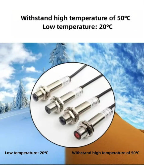 Outdoor Ready Photoelectric Switch With 0 To 20 Meter Laser Sensor, withstands temperatures from 20°C to 50°C, IP66 weatherproof.