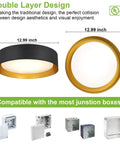 Eighteen Watt Flush Mount LED Ceiling Light, Dimmable Round 13 Inch Fixture, 3000K 4000K 5000K, Black Exterior, Gold Interior
