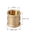 Front view of brass cast pipe coupling with G3/4 female threads; gold-tone metal fitting