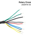 Wiring harness for Beefed Up Pro Grade 2500P R Servo Motor Encoder 5V DC EI35E9 2500 Series, displaying colored wires.