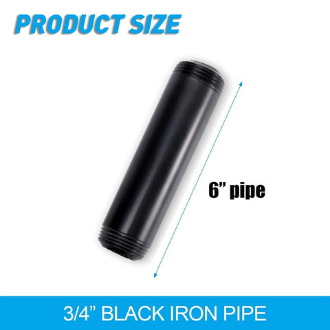 Three Quarter Inch Black Painted Iron Pipe Six Inch Length Nipple Pack Of Ten For DIY Furniture Shelving Decor Heavy Duty Metal Pipe Fittings With Threaded Ends Black Finish